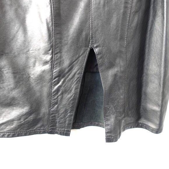 Black‎ Leather Skirt XS Pencil Midi Zip Back Genuine Edgy Punk Rock Corpcore - Picture 9 of 11